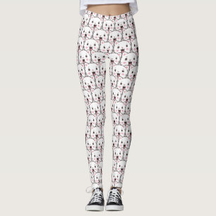 Leggings Motif de dessin animé de visage de chat blanc magn