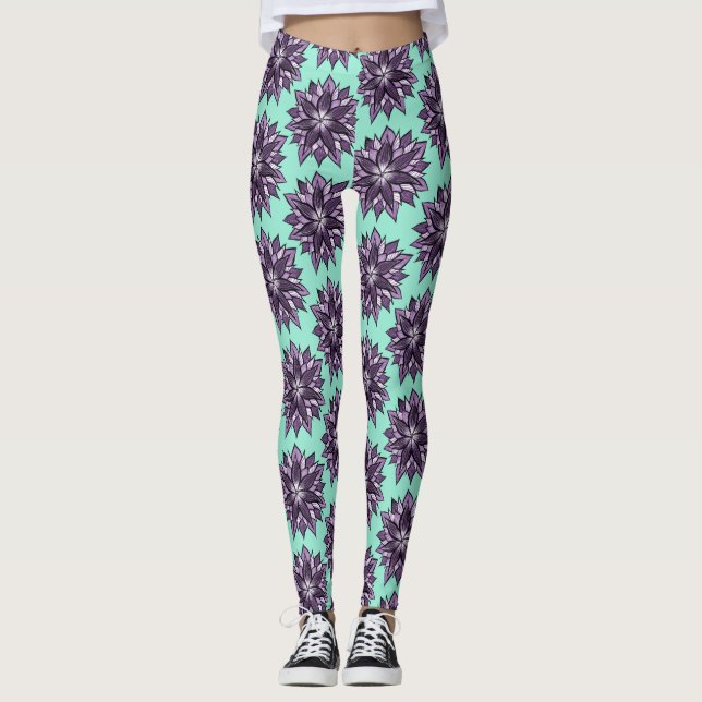 Leggings Motif De Dessin De Mandala Violet (Devant)