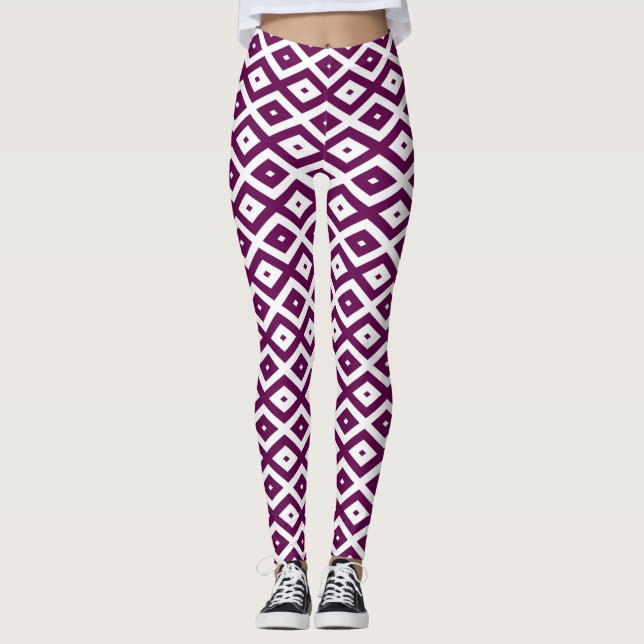 Leggings Motif de diamant blanc et violet de prune (Devant)