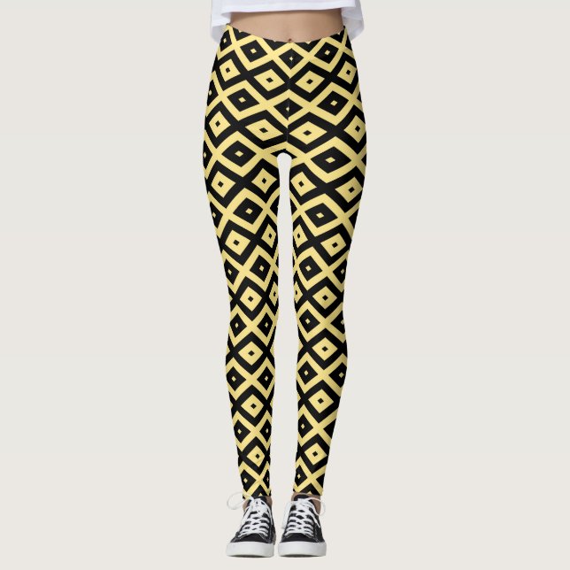 Leggings Motif de diamant jaune citron et noir (Devant)