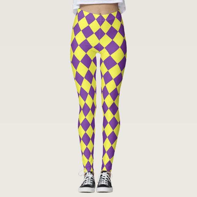 Leggings Motif de diamant jaune pourpre Checker (Devant)