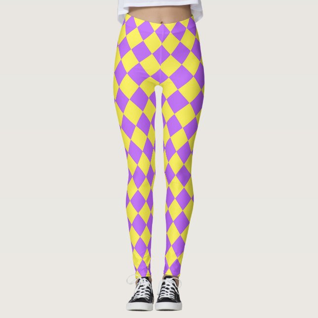 Leggings Motif de diamant jaune pourpre Checker (Devant)