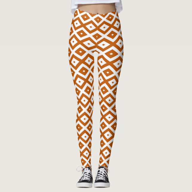 Leggings Motif de diamant orange et blanc brûlé (Devant)