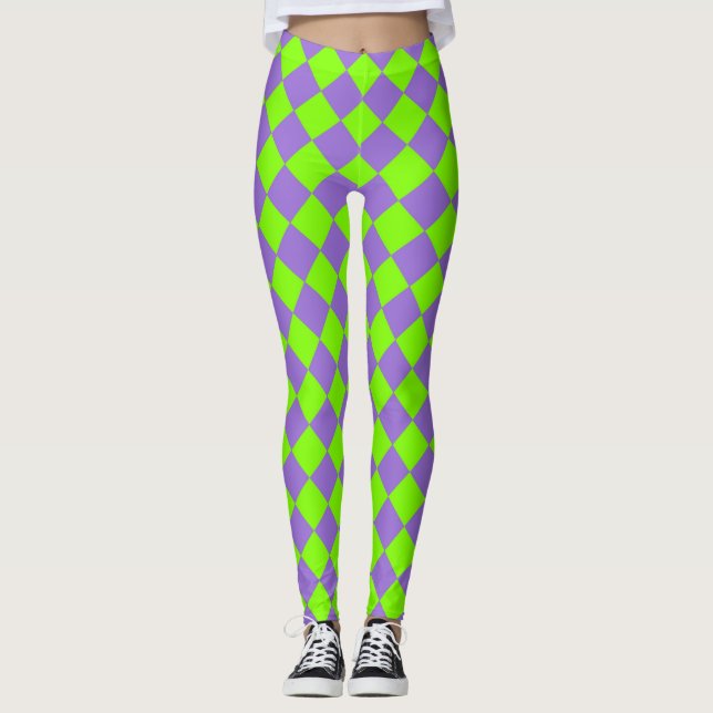 Leggings Motif de diamant Purple Green Checker (Devant)