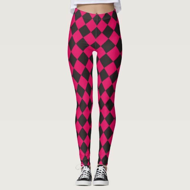 Leggings Motif de diamants Fuchsia Black Checker (Devant)