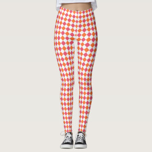 Leggings Motif de diamants rose et orange
