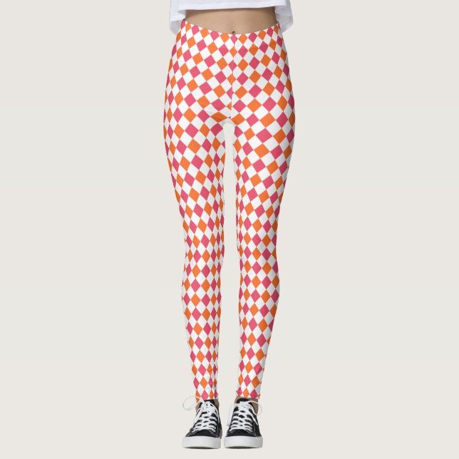 Leggings Motif de diamants rose et orange (Devant)
