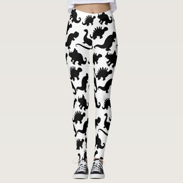Leggings Motif de dinosaure noir et blanc mignon (Devant)