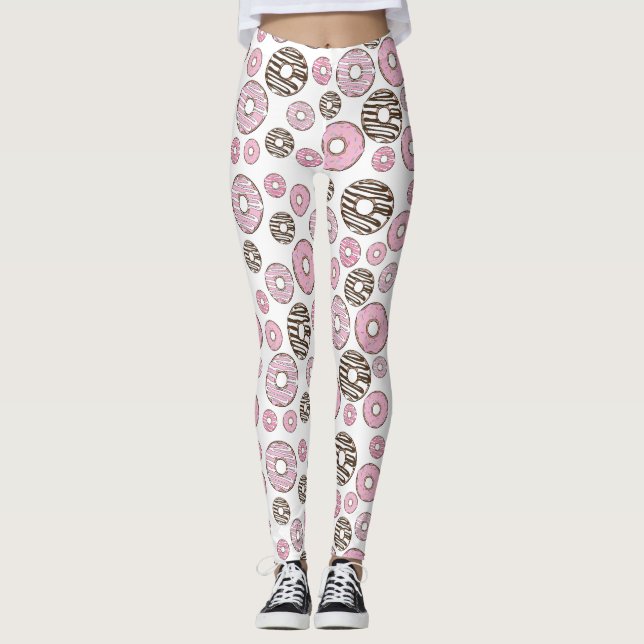 Leggings Motif De Donuts, Donuts Roses, Donuts Blancs (Devant)