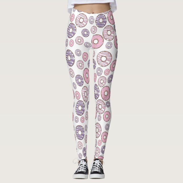 Leggings Motif De Donuts, Donuts Roses, Donuts Violets (Devant)