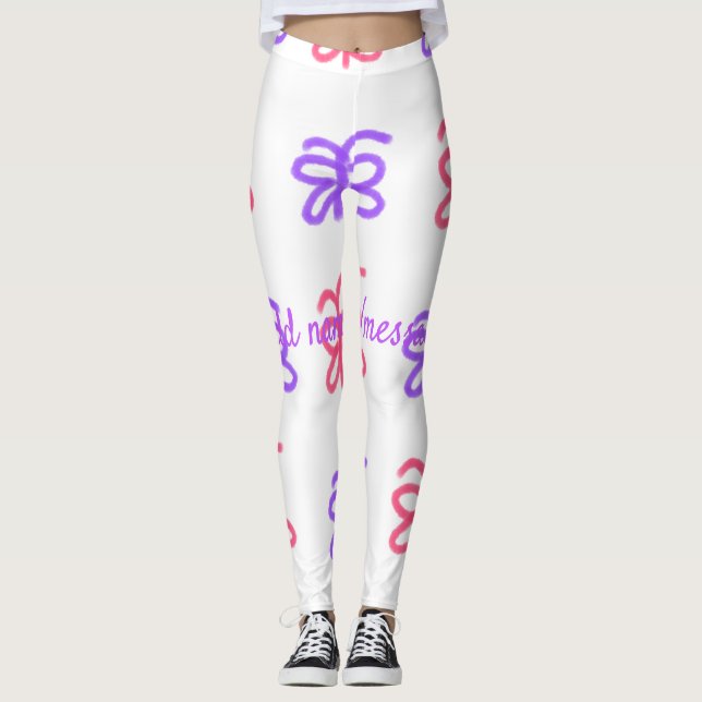 Leggings Motif de doodle de papillon rose violet ajouter le (Devant)