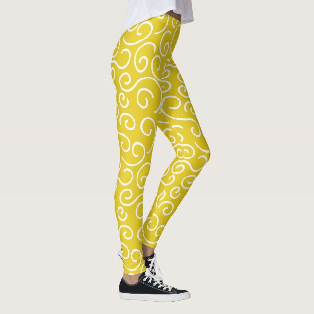 Leggings Motif de doodle jaune et blanc de moutarde brillan (Droite)