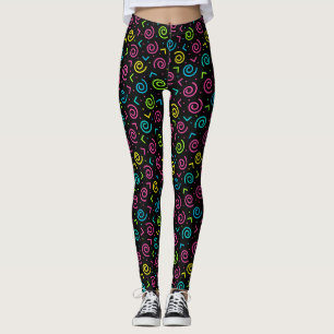Leggings motif de doodle noir et néon rétro des années 80/9