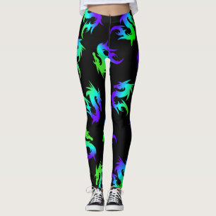 LEGGINGS MOTIF DE DRAGON BLEU COLORÉ