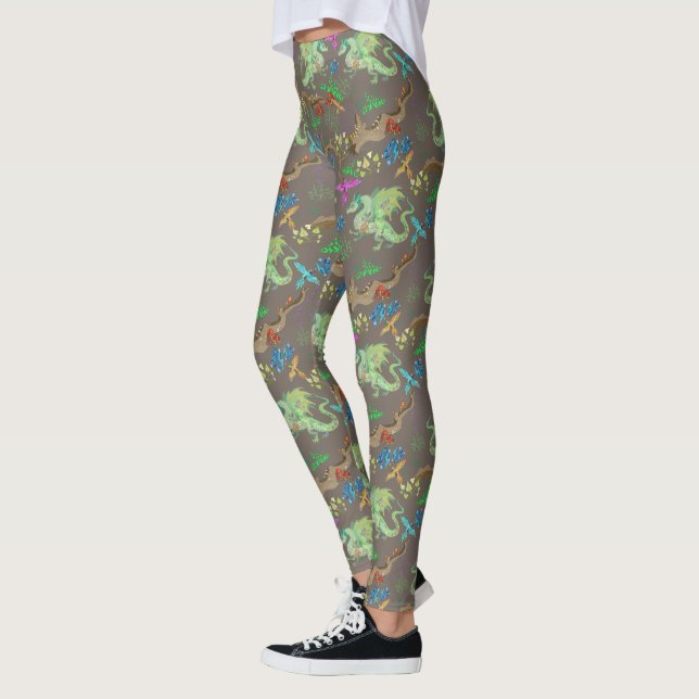 Leggings Motif de dragon de forêt enchanté (Gauche)