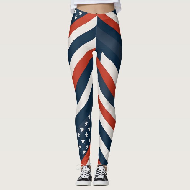 Leggings Motif de drapeau américain géométrique | Femmes mo (Devant)