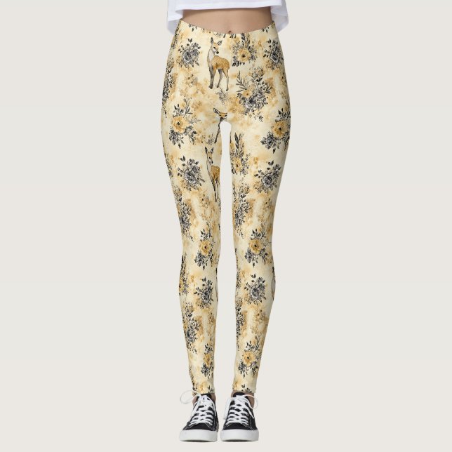 Leggings Motif de faon de la forêt automnale (Devant)
