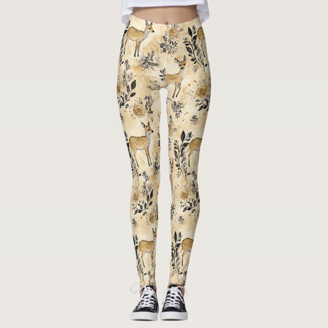 Leggings Motif de faon de la forêt fantaisiste (Devant)