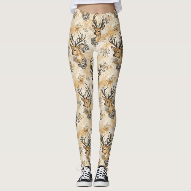 Leggings Motif de faon de la forêt rustique (Devant)