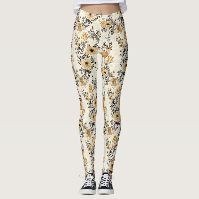 Leggings Motif de faon floral vintage (Devant)
