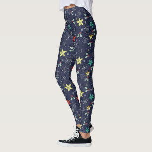 Leggings Motif de feuillage de Noël coloré et de flocons de