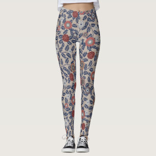 Leggings Motif de feuillage de sarcelle et de magenta épous