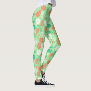 Leggings Motif de feuillage vert et orange
