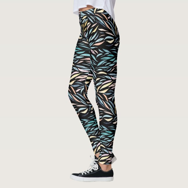 Leggings Motif de feuille abstraite aquarelle colorée (Gauche)
