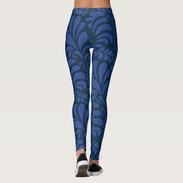 Leggings Motif de feuille, chaussettes bleues (Dos)