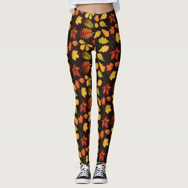 Leggings Motif de feuille d'automne sur marron (Devant)