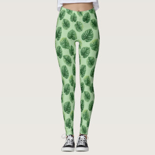 Leggings Motif de feuille de Monstera à l'aquarelle