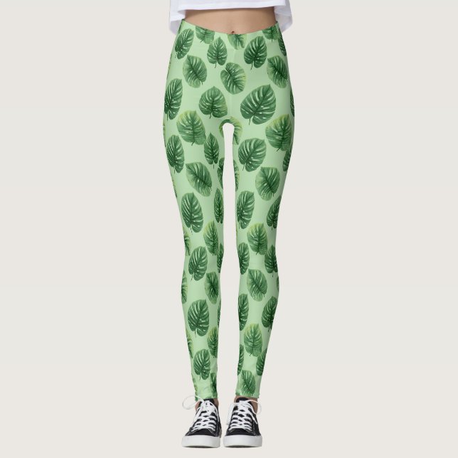 Leggings Motif de feuille de Monstera à l'aquarelle (Devant)