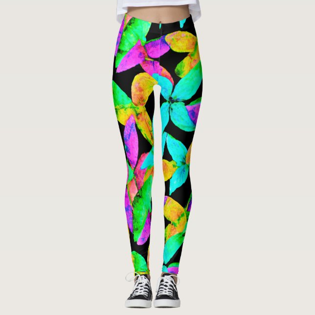 Leggings Motif de feuille de néonscape (Devant)