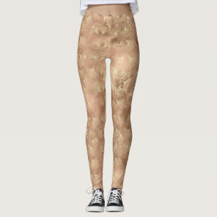 Leggings Motif de feuille d'or botanique Rose tendre Ginkgo