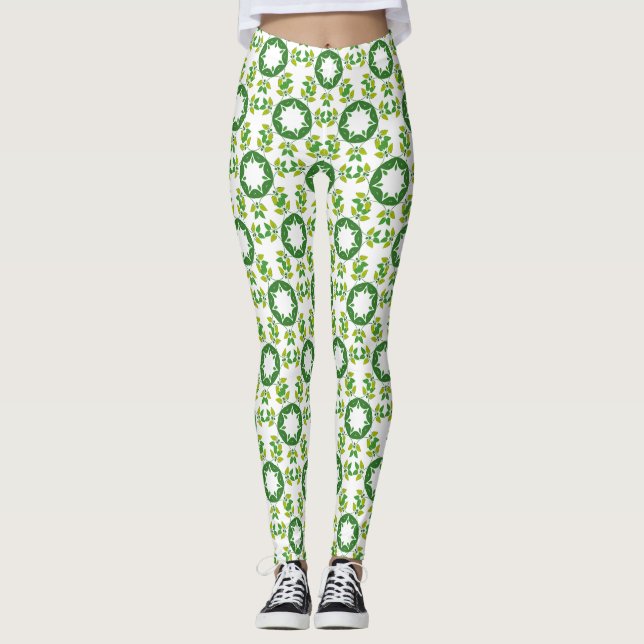 Leggings Motif de feuille, motif de feuilles, feuilles vert (Devant)