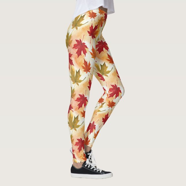 Leggings Motif de feuilles d'automne à l'aquarelle (Droite)