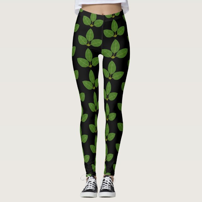 Leggings Motif de feuilles de laurier vert moderne (Devant)