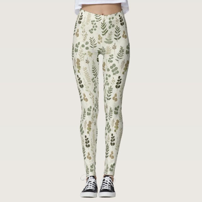 Leggings Motif de feuilles pressées botaniques – Impression (Devant)