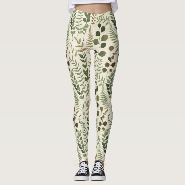 Leggings Motif de feuilles pressées botaniques – Impression (Devant)