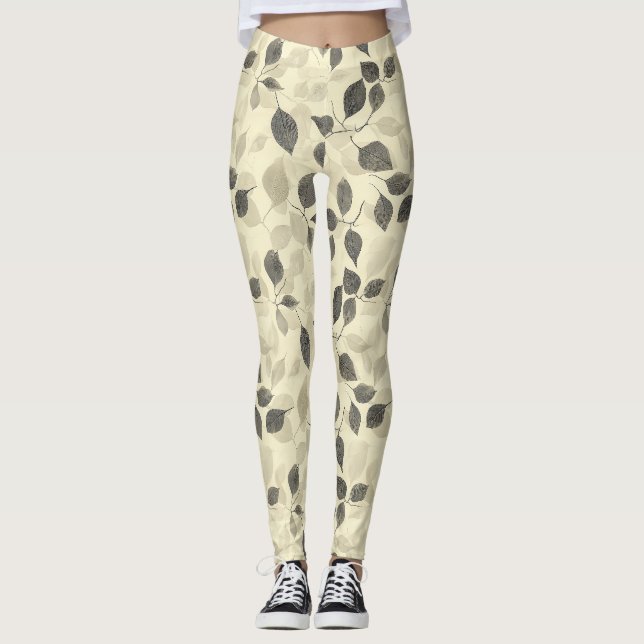Leggings Motif de feuilles pressées rustiques – Botanique d (Devant)