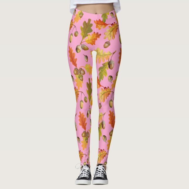 Leggings Motif de feuilles rose (Devant)