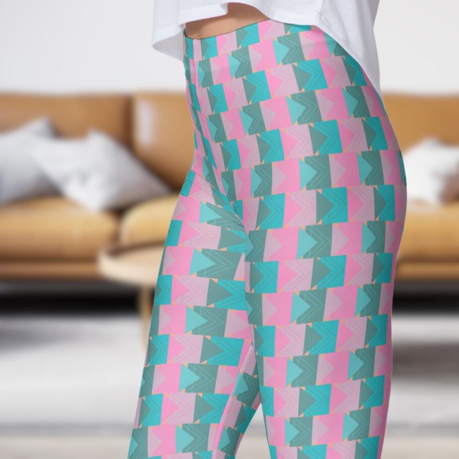 Leggings Motif de flèches Turquoise vert gras et rose (Arrow Left)
