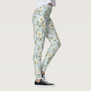 Leggings Motif de fleur de cornouiller du Sud sur fond bleu