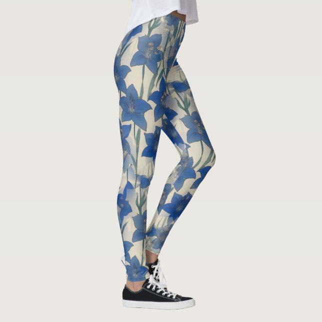 Leggings Motif de fleur de lys bleu (Droite)