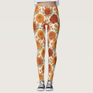 Leggings Motif de fleur de souci d'automne
