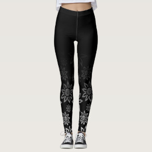 Leggings Motif de fleur graphique moderne noir et blanc