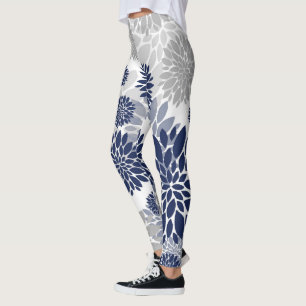 Leggings Motif de fleur gris de bleu marine