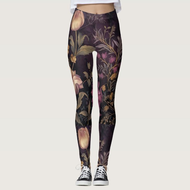Leggings motif de fleurs de couleur foncée (Devant)