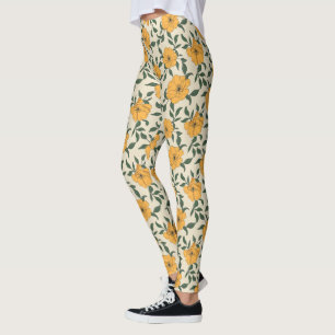 Leggings Motif de fleurs de crapaud orange