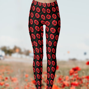 Leggings Motif de fleurs de pavot moderne pattes rouges noi